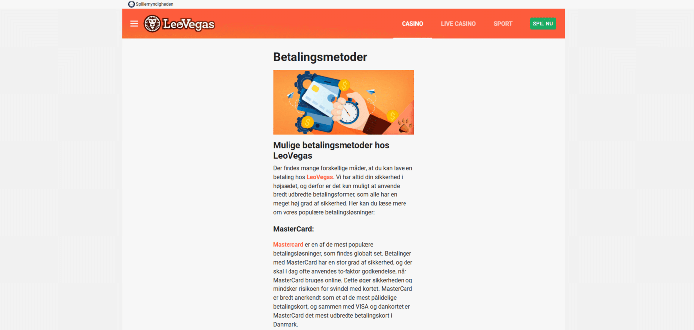 LeoVegas betalingsmetoder